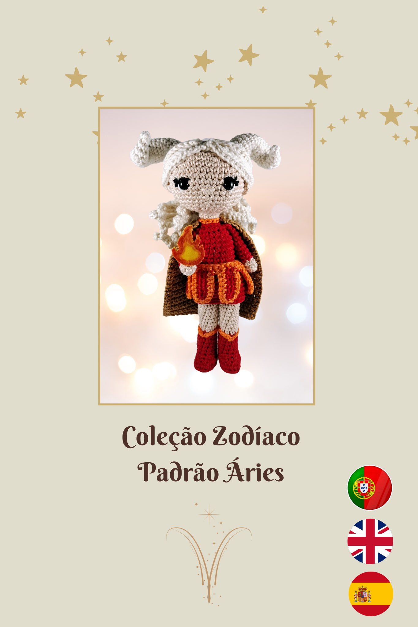 Padrão Amigurumi Signo Áries - Coleção Zodíaco - Padrão detalhado com Fotos - PDF (pt/en/es)