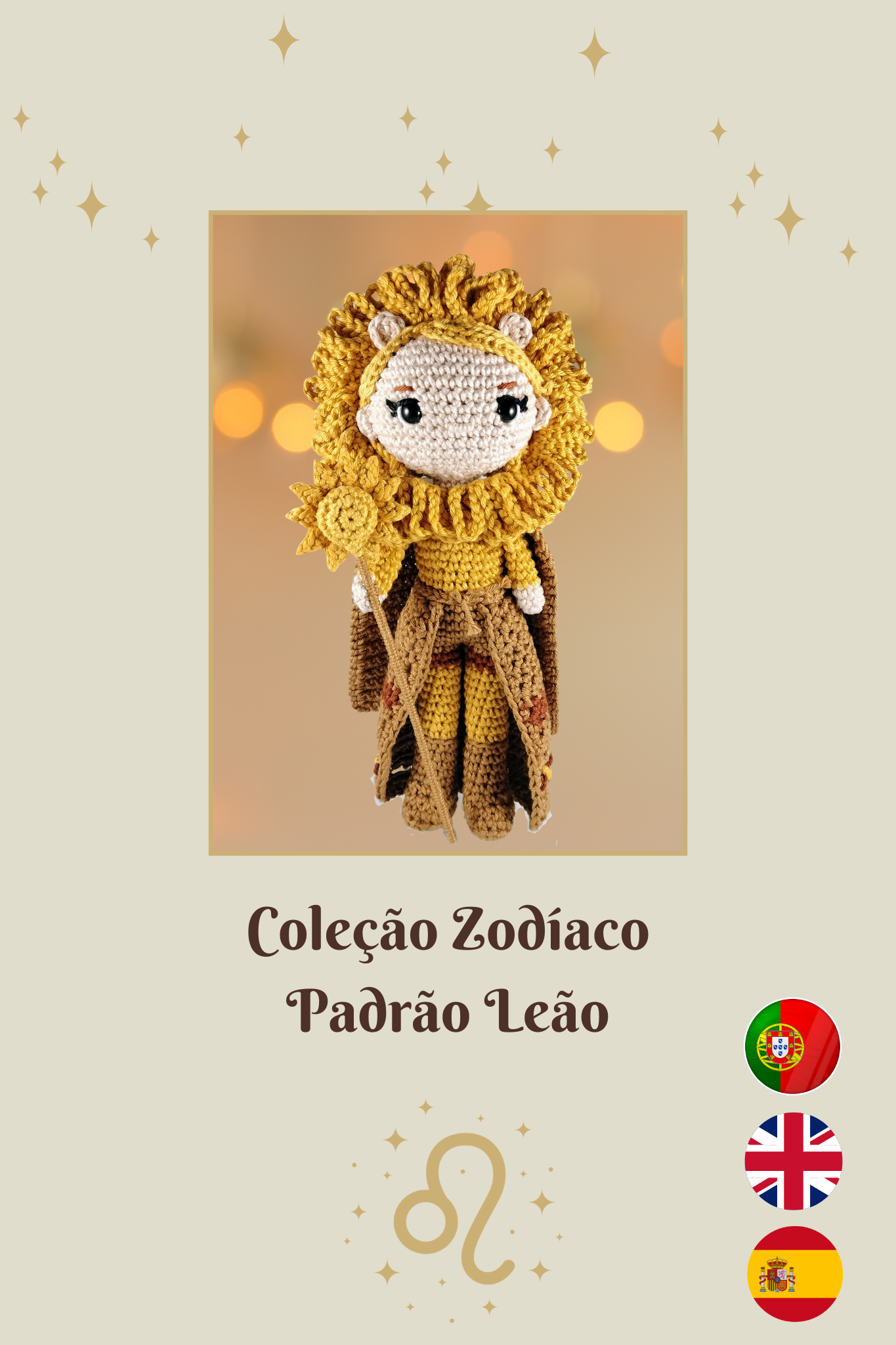 Padrão Amigurumi Signo Leão - Coleção Zodíaco - Padrão detalhado com fotos - PDF (pt/en/es)