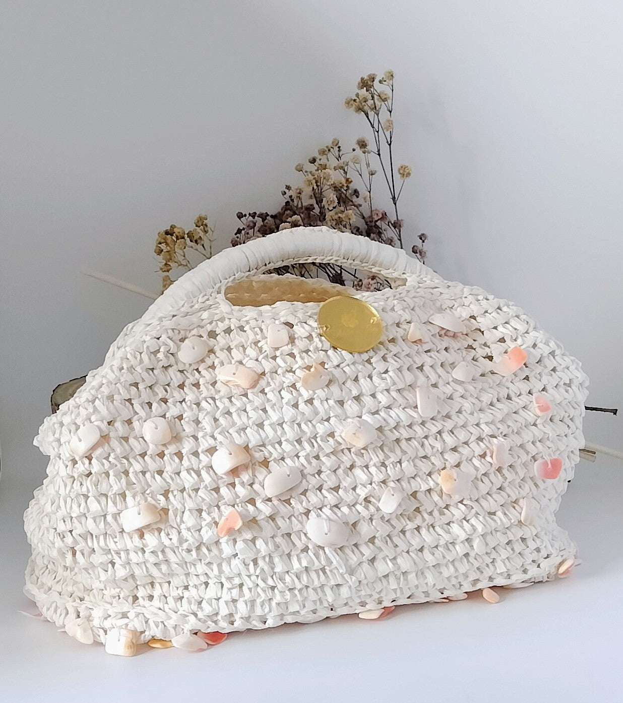 Bolsa Sunny em Ráfia Branca