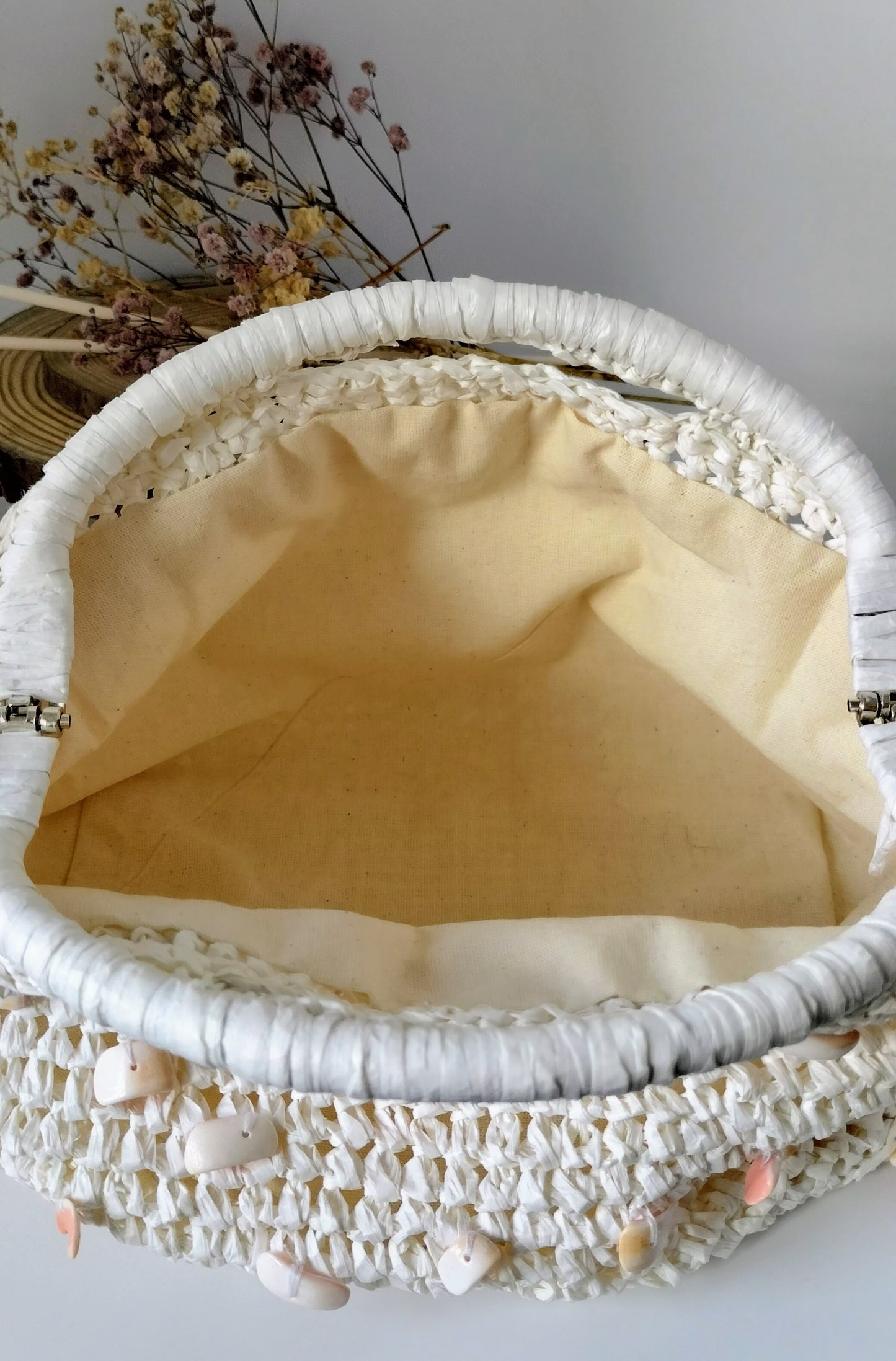Bolsa Sunny em Ráfia Branca